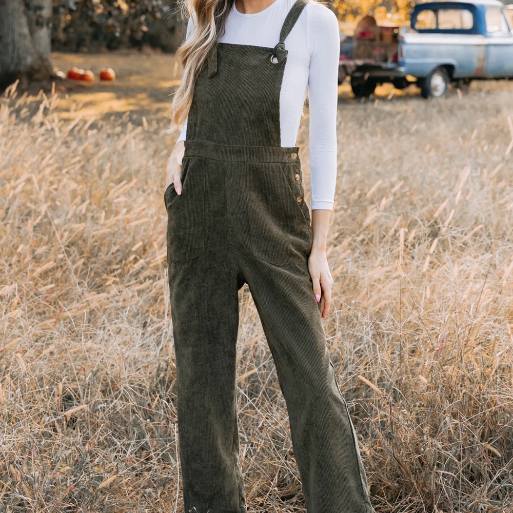 Olive Green Corduroy Overalls